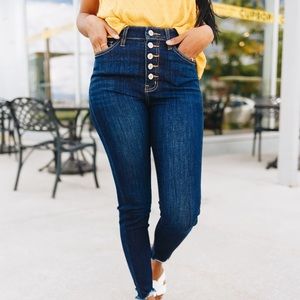 Dark Wash Button-Fly Raw Hem KanCan Jeans